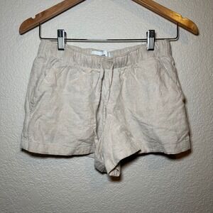 Hollister Womens XS Shorts Linen Drawstring Beige Boho Beach Drawstring Pockets